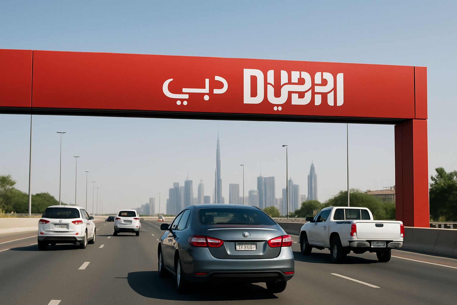 Dubai toll gate with vehicles passing smoothly
