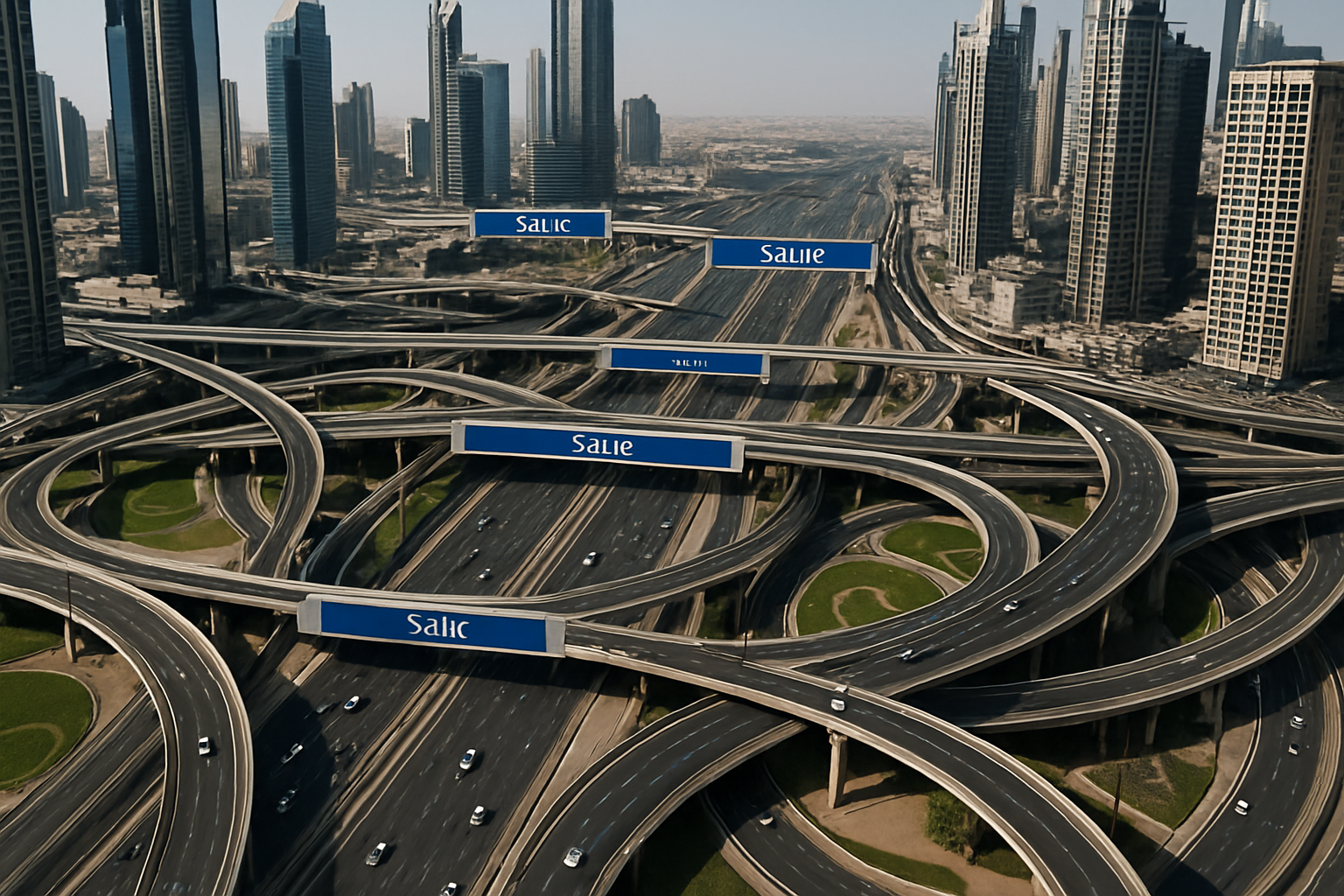 Aerial view of Dubai highways and toll roads