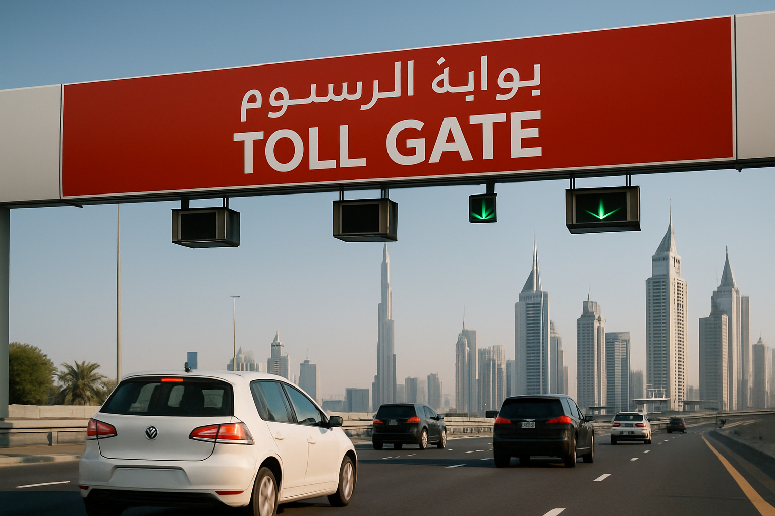 Modern Dubai toll gate system in operation